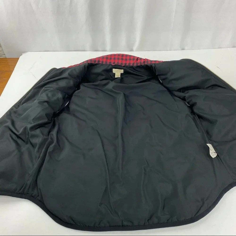 J Crew Down Quilted Puffer Vest Jacket Red Black Buffalo Plaid Womens Size Small